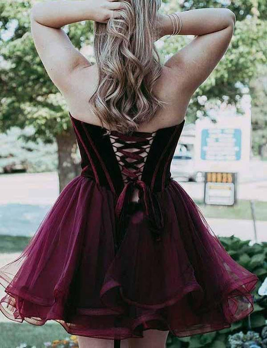 Stylish Short A-Line Sweetheart Lace-up Tulle Prom Dress-BIZTUNNEL