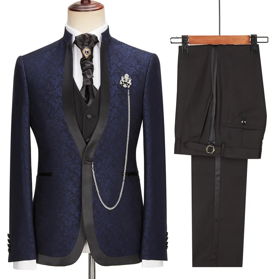 
                  
                    Taylor Navy Blue Jacquard Shawl Lapel Three Pieces New Arrival Wedding Suits
                  
                