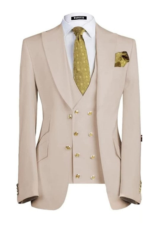 Armand Fancy Beige Three Pieces Peaked Lapel Prom Suits For Men
