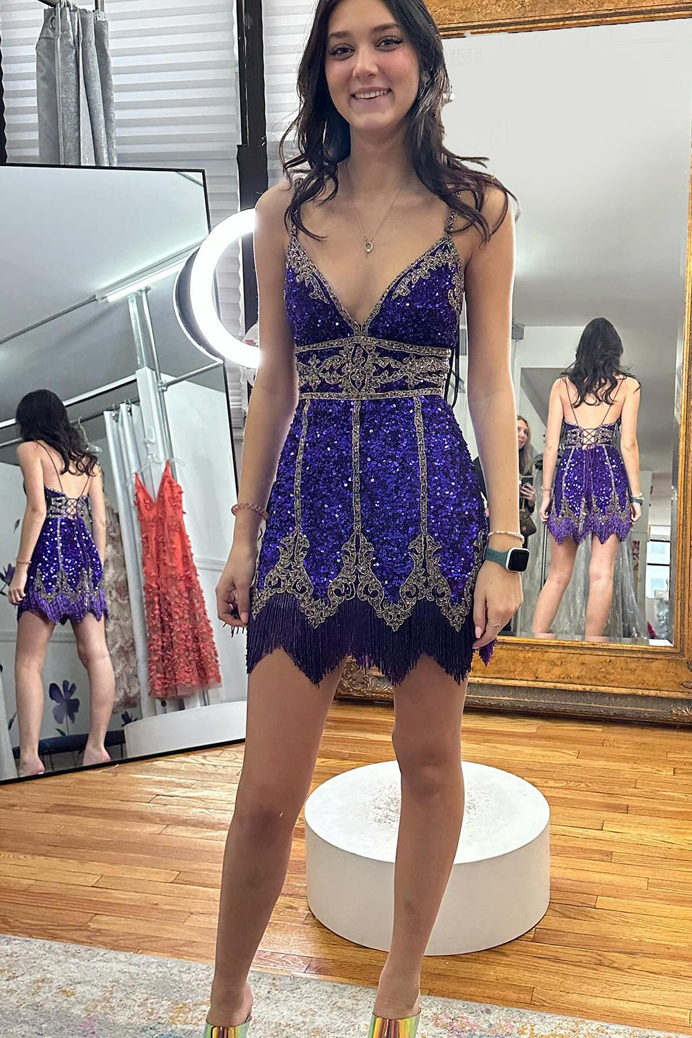 white christmas dresses Dressystars Turquoise Sequin Spaghetti Straps Bodycon Homecoming Dress main image 1