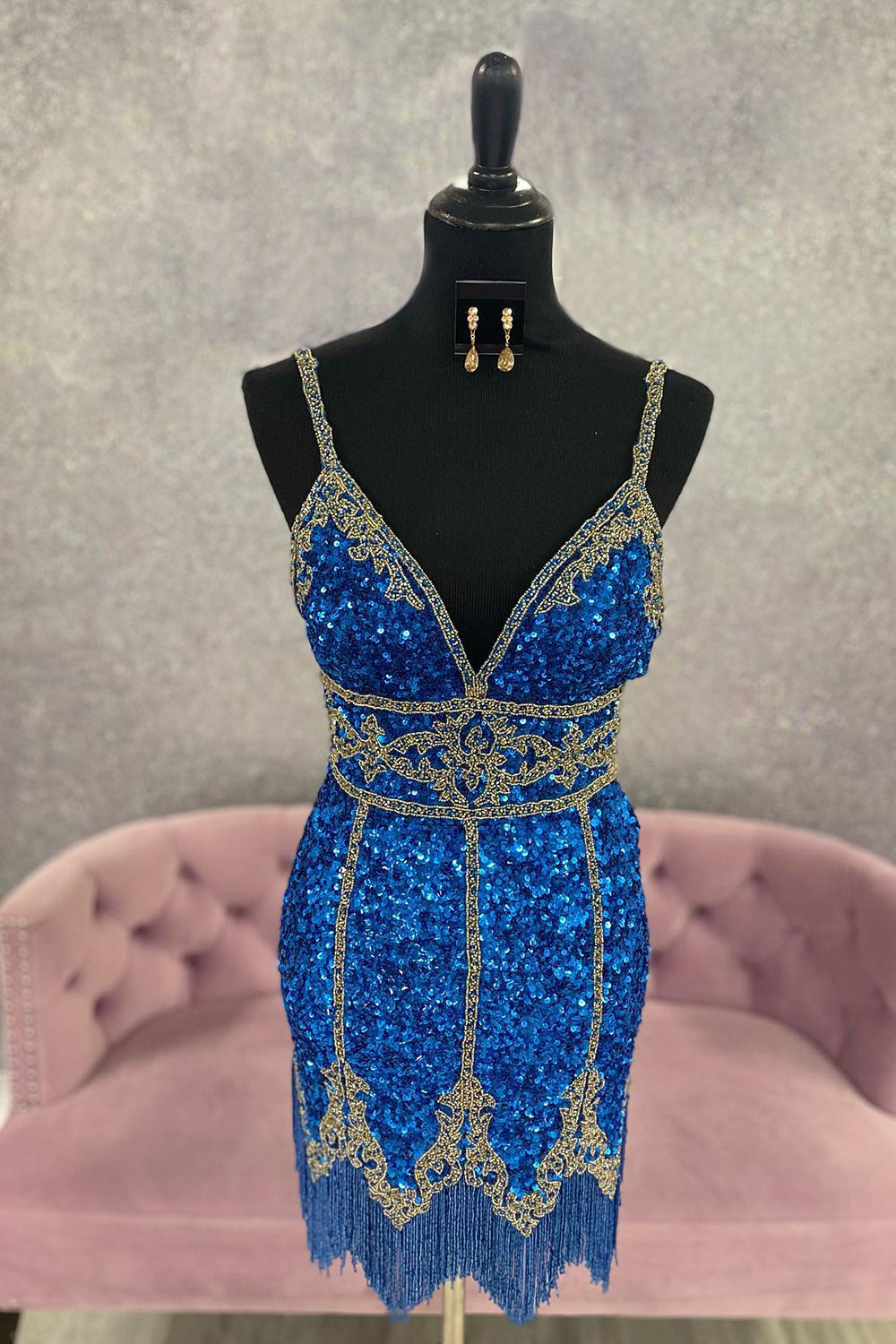 Turquoise Sequined Homecoming Dress With Fringes – BIZTUNNEL
