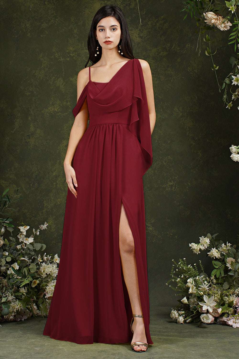 Load image into Gallery viewer, Unique Long A-line Chiffon Front Slit Bridesmaid Dress With Pockets-BIZTUNNEL
