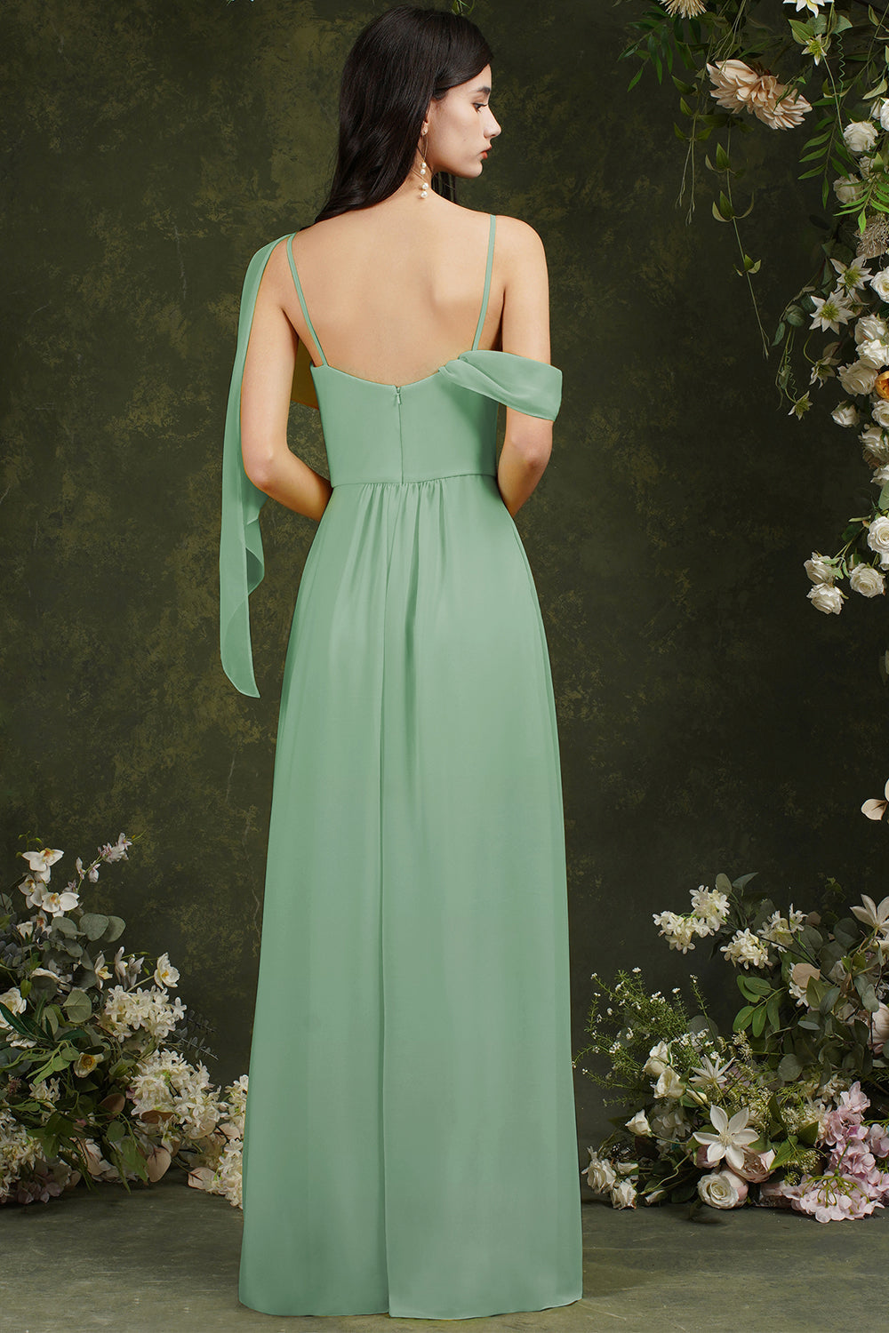 Load image into Gallery viewer, Unique Long A-line Chiffon Front Slit Bridesmaid Dress With Pockets-BIZTUNNEL
