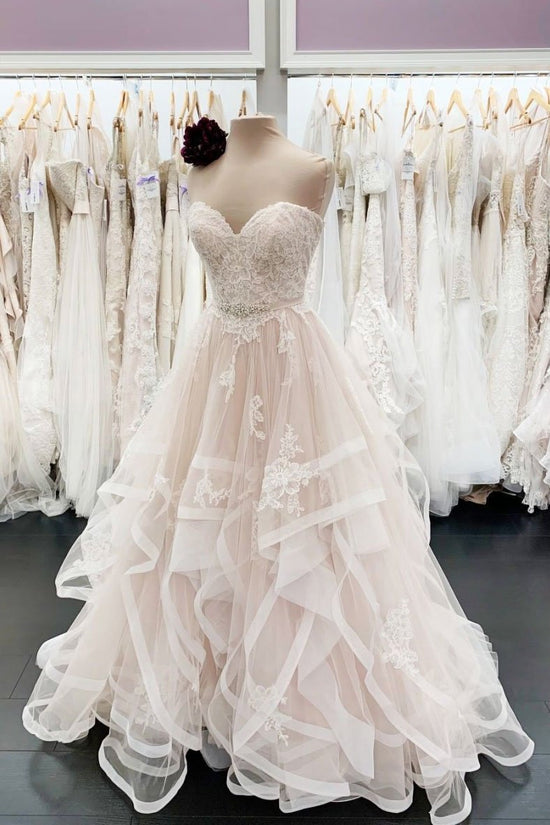 Unique Long A Line Sweetheart Neck Lace Multi-layer Wedding Dress-BIZTUNNEL