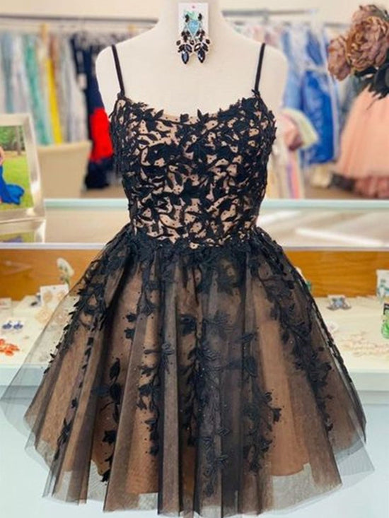 Unique Short A-line Sweetheart Spaghetti Straps Tulle Lace Formal Prom Homecoming Dresses-BIZTUNNEL