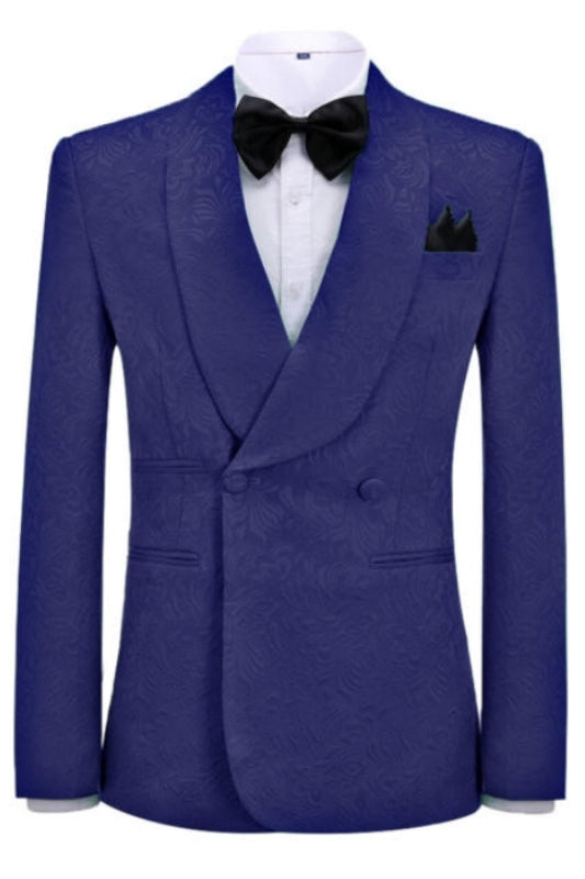 Upton Chic Navy Blue Jacquard Shawl Lapel Double Breasted Wedding Suits