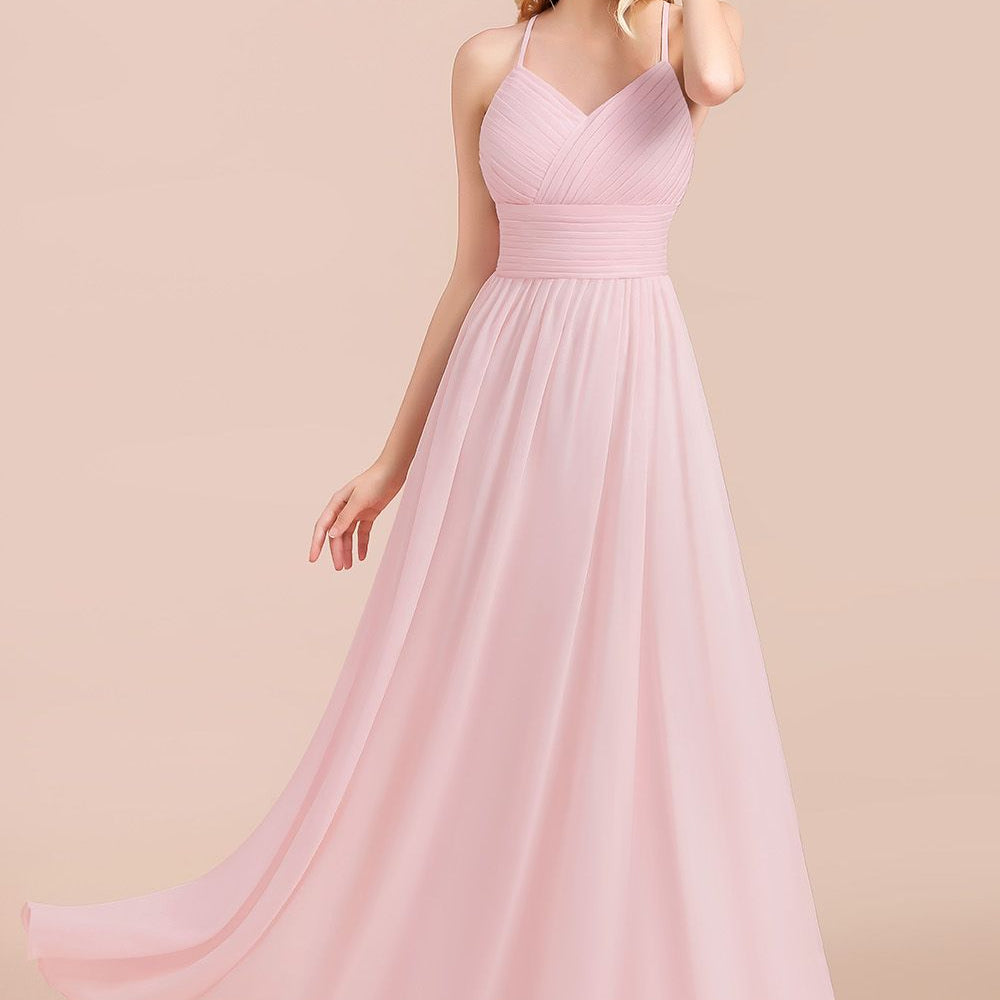 Vintage A-Line V-neck Spaghetti Straps Chiffon Bridesmaid Dress Long E BIZTUNNEL Vintage A-Line V-neck Spaghetti Straps Chiffon Bridesmaid Dress Long E BIZTUNNEL