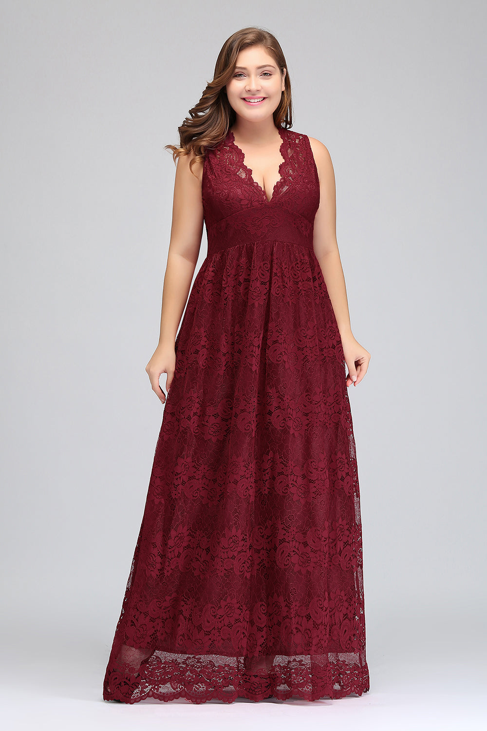 Load image into Gallery viewer, Vintage Long A-line Deep V-neck Lace Bridesmaid Dress-BIZTUNNEL
