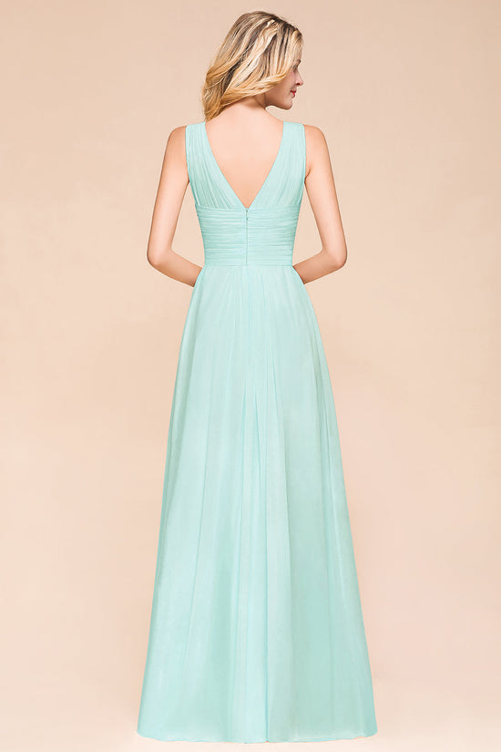Carregar imagem no visualizador da galeria, Vintage Long A-line V-neck Backless Chiffon Bridesmaid Dresses-BIZTUNNEL
