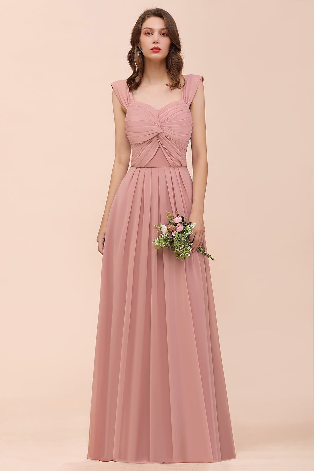 Load image into Gallery viewer, Vintage Mauve A-line Chiffon Sweetheart Long Bridesmaid Dress-BIZTUNNEL

