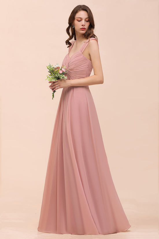 Load image into Gallery viewer, Vintage Mauve A-line Chiffon Sweetheart Long Bridesmaid Dress-BIZTUNNEL
