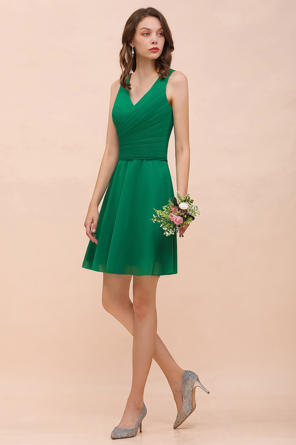 Vintage Short A-line V-neck Wide Straps Chiffon Bridesmaid Dress Vintage Short A-line V-neck Wide Straps Chiffon Bridesmaid Dress