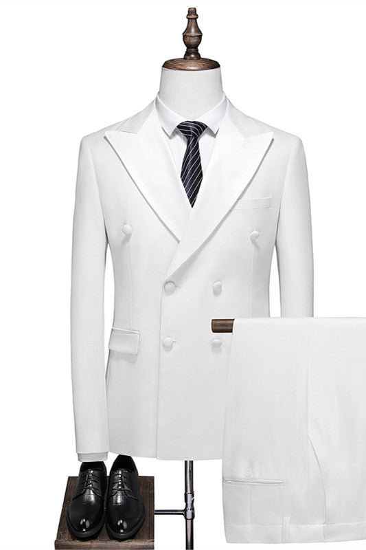 Jayden White Fashion Double Breasted Close Fitting Men Suits for Wedding