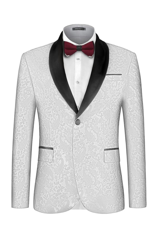 Frankiin Fancy White Jacquard Shawl Lapel Two Pieces Men Suits For Wedding