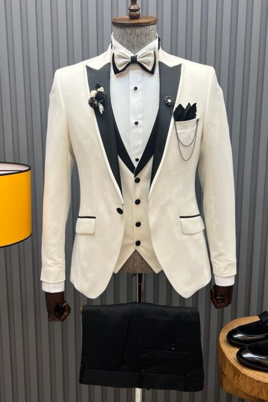 Barton Fancy White Peaked Lapel Three Pieces Prom Suits