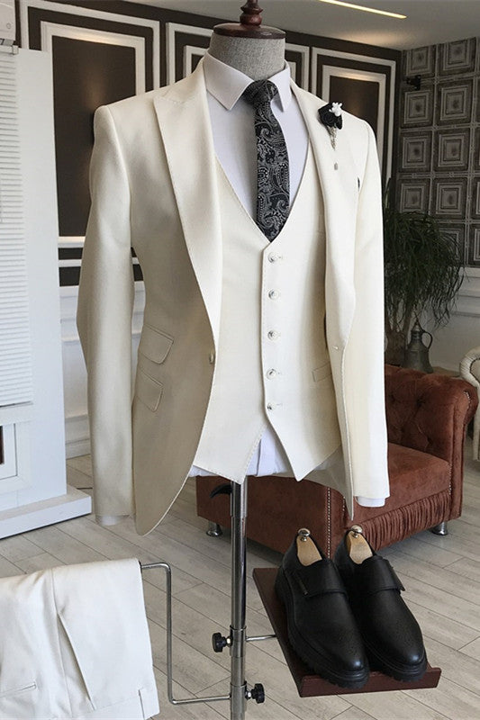 Dunn White Peaked Lapel Three Pieces Simple Prom Suits