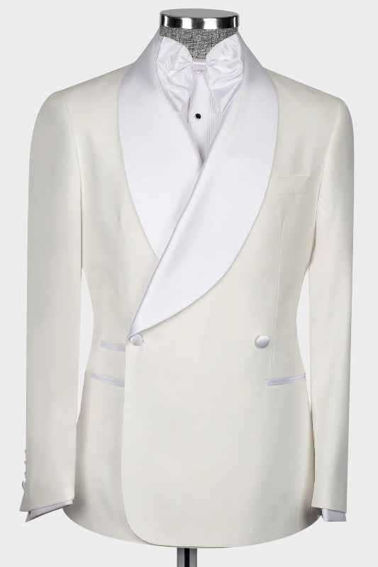 Hamiltion Fancy Off White Shawl Lapel Double Breasted Wedding Suits