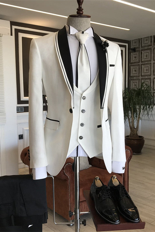 Claude Glamorous White Shawl Lapel Three Pieces Wedding Suits