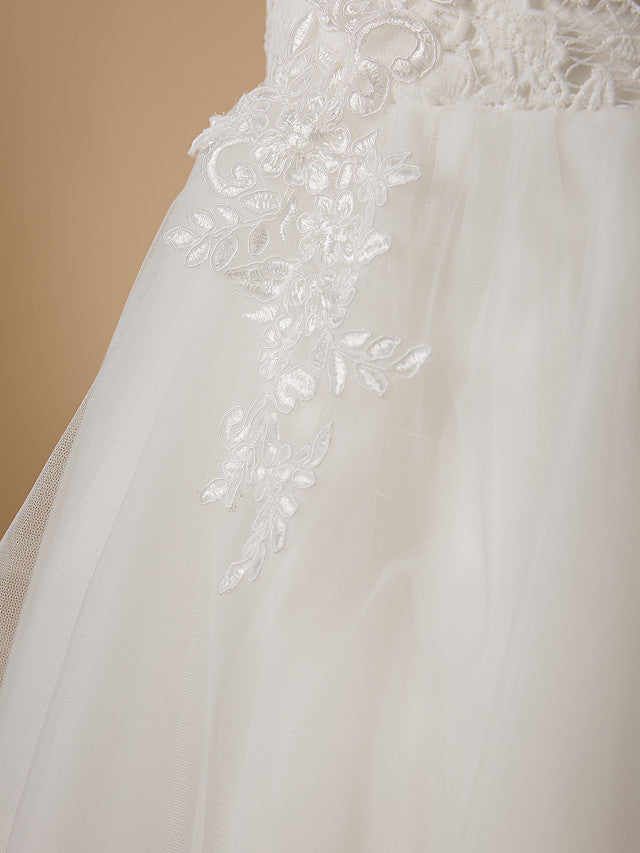 White Short Ball Gown Lace Tulle Wedding First Communion Flower Girl Dresses-BIZTUNNEL