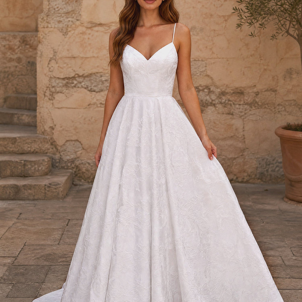 White Floral Lace A-Line Wedding Dress | BIZTUNNEL