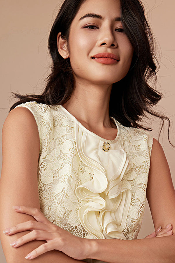 
                  
                    Biztunnel Yellow Elegant Sleeveless Short Lace Dresses
                  
                