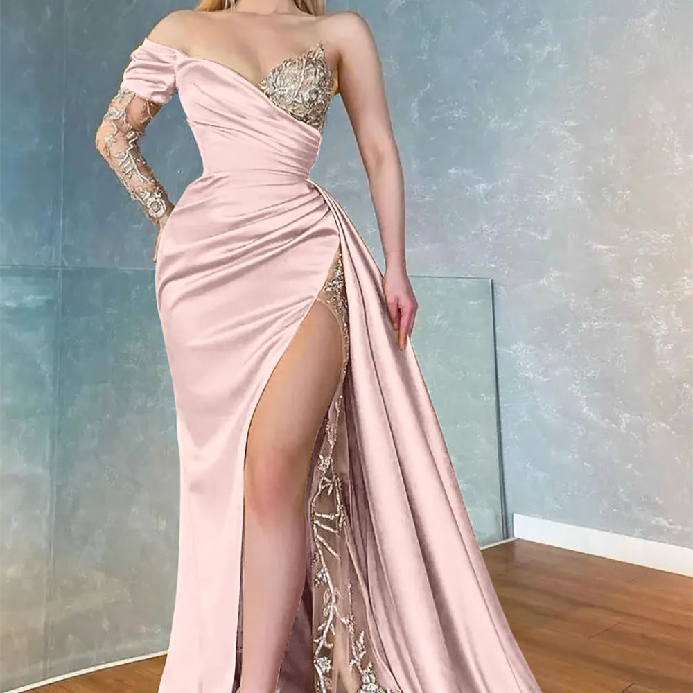 
                  
                    Yellow Long Sleeve Sweetheart Mermaid Applique Prom Dress with Ruffles
                  
                