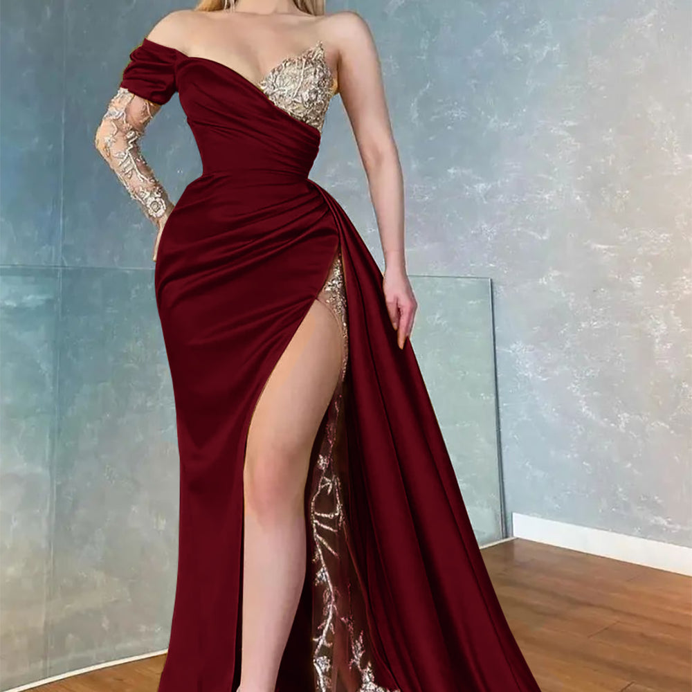 
                  
                    Yellow Long Sleeve Sweetheart Mermaid Applique Prom Dress with Ruffles
                  
                