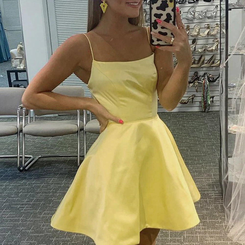 Yellow Simple A Line Homecoming Dress