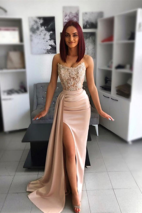 Stylish Pink Prom Dress with Applique Belt and Hollowed out Slit