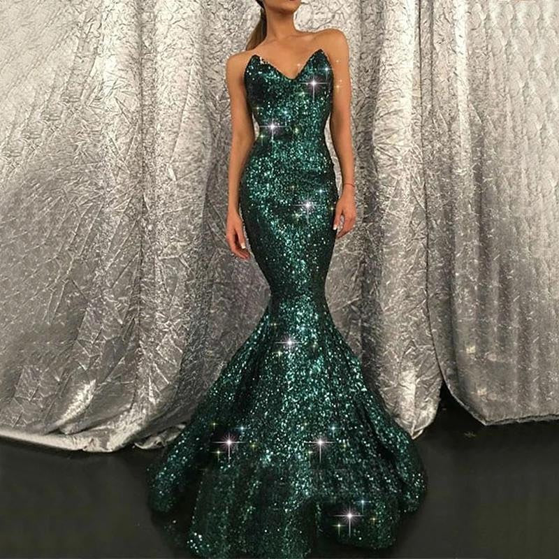 Sweetheart Mermaid Sequins Prom Dress in Dark Green