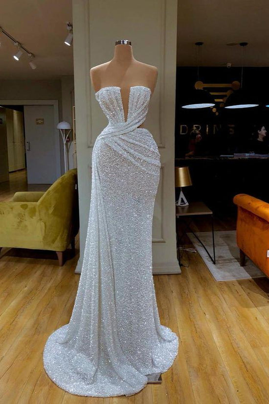 Stunning Strapless Prom Gown Adorned with White Sequins