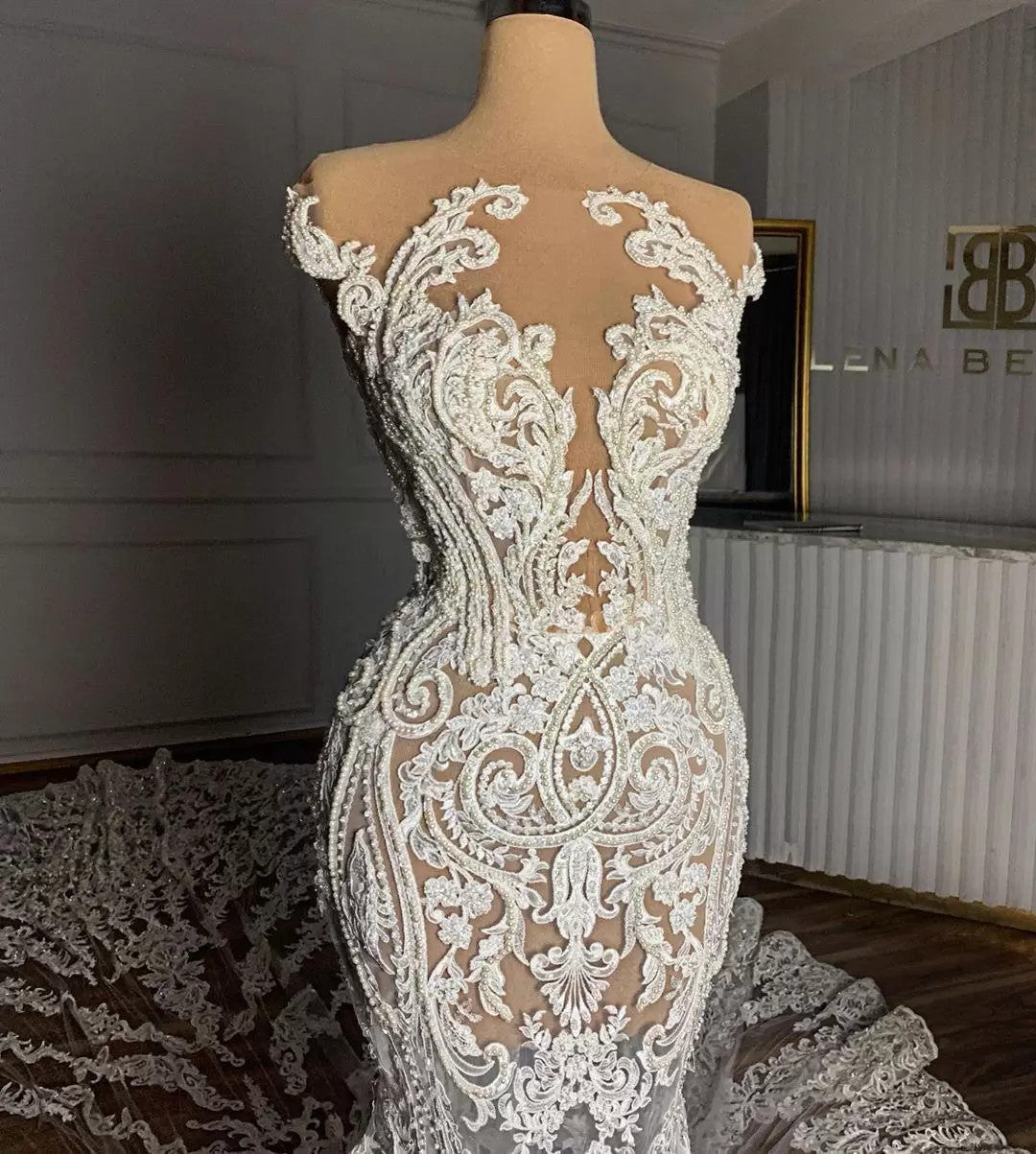 Cap Sleeves Lace Wedding Dress Mermaid Long On Sale - Biztunnel