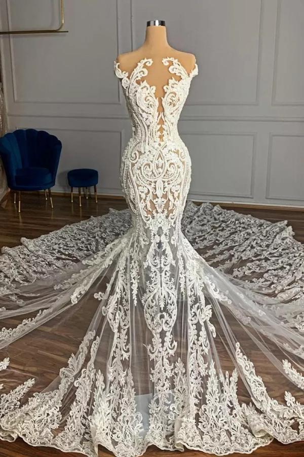 
                  
                    Cap Sleeves Lace Wedding Dress Mermaid Long On Sale - Biztunnel
                  
                