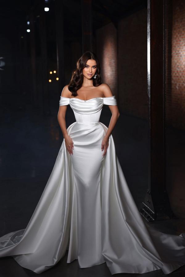 Off-the-Shoulder Mermaid Wedding Dress Overskirt Long - Biztunnel